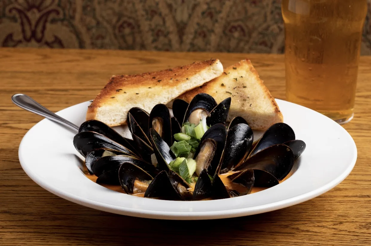 Salt Spring Island mussels in broth with grilled focaccia